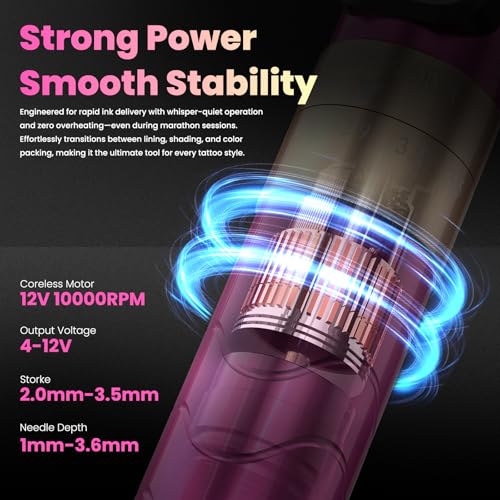 Wormhole Wireless Tattoo Gun Kit Pink & Black - Professional Rotary Pen for Art & Eyebrow Work