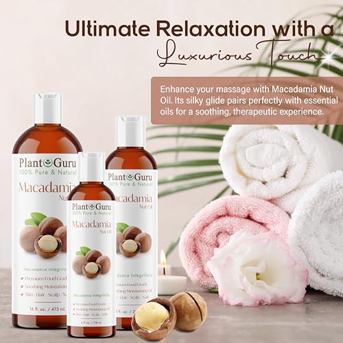 Plant Guru Macadamia Nut Oil 16 fl. oz. Cold Pressed 100% Pure Natural Carrier ? Skin, Face, Body, and Hair Moisturizer. Ideal for DIY Creams, Lotions, and Lip Balms