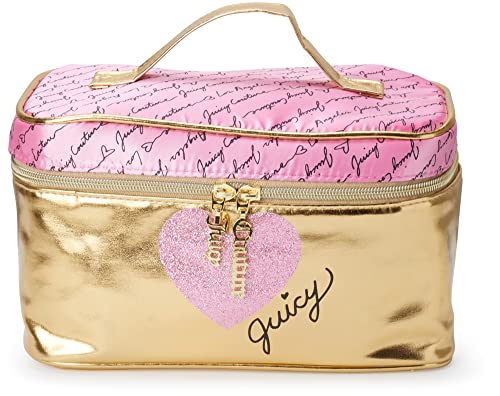 Gold Pink Makeup Bag with Shiny Finish - Travel Organizer for Cosmetics