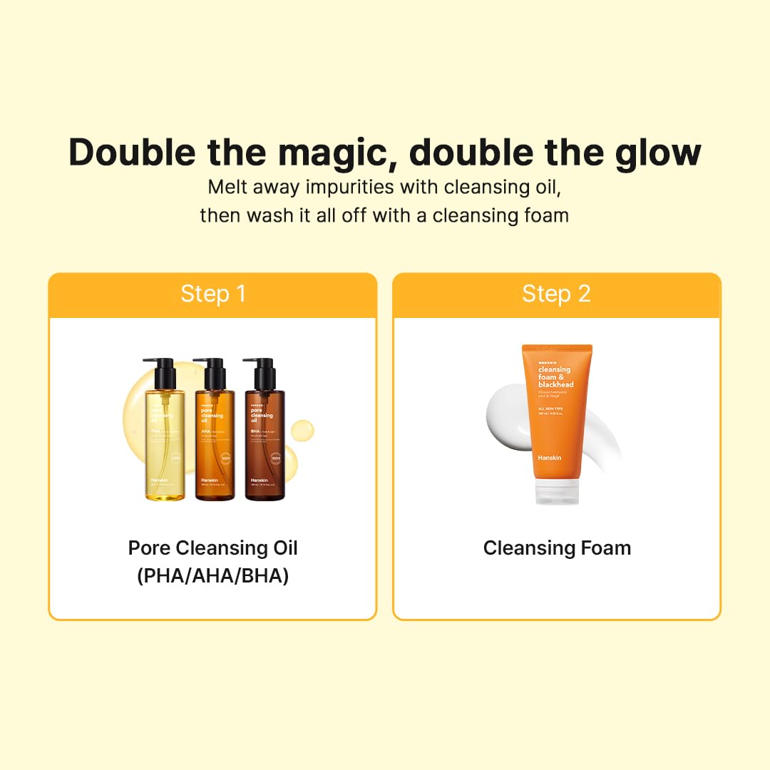 Hanskin Pore Cleansing Oil, Oil Cleanser for Face, Makeup Blackhead Sebum Remover, Korean Deep Pore Cleanser for Sensitive Skin [PHA] (10.14 oz)