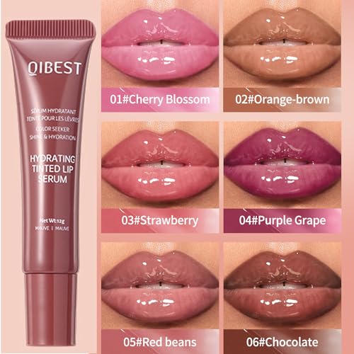 Tinted Lip Serum Gloss ? Hydrating Lip Plumper with Natural Shine, Nourishing Hydration with Polypeptide Non-Sticky, Long-Lasting Color, Moisturizing Lip Makeup (6Pcs)