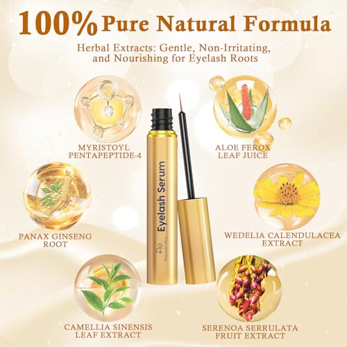 Rose Gold Vegan Eyelash Growth Serum for Longer Thicker Lashes - 0.1 Fl Oz