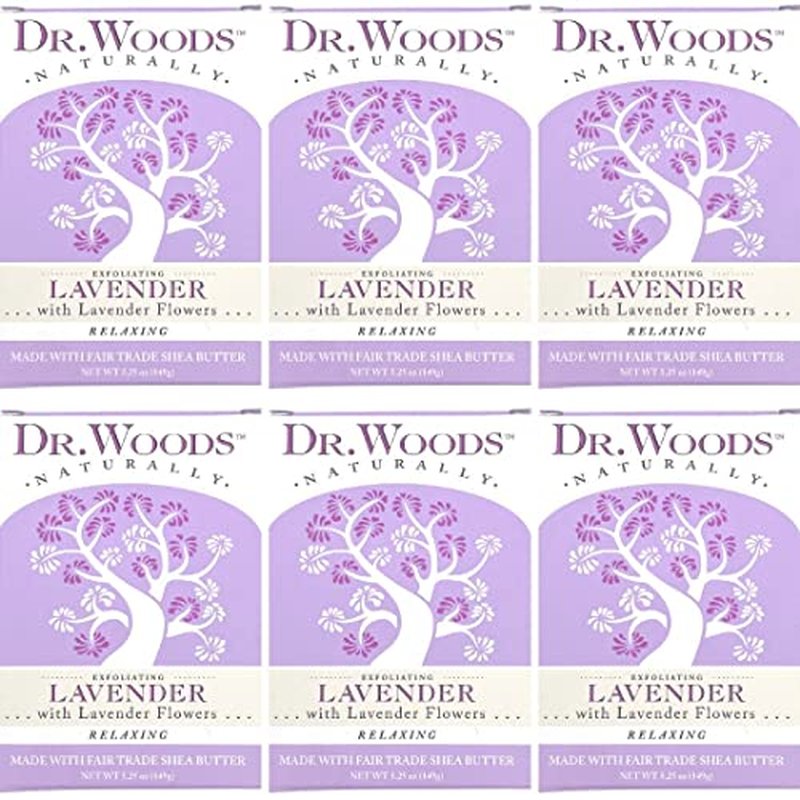 Dr. Woods Exfoliating Lavender Bar Soap with Organic Shea Butter, 5.25 oz (Pack of 6)