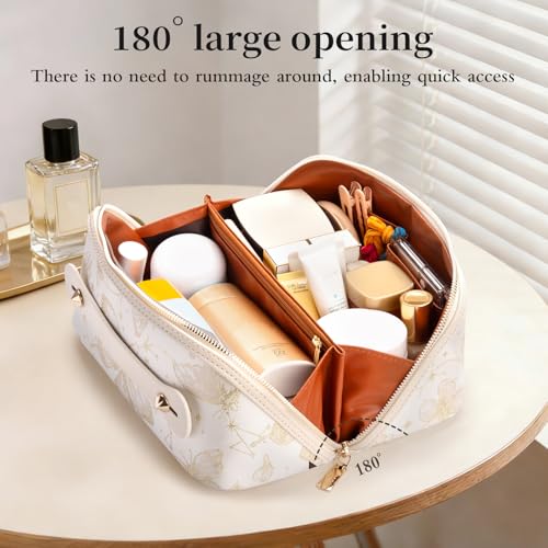 Abiudeng Travel Makeup Bag Large Capacity Toiletry Organizer - White Checkerboard