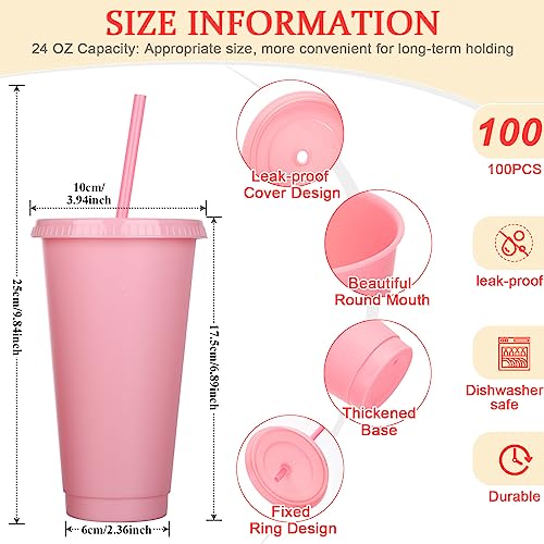 Honeydak 100 Pack Classic Color Plastic Cups with Lids and Straws - 24-27 oz