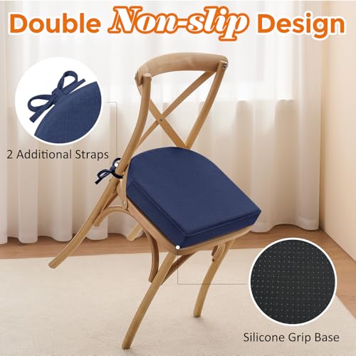 Blue Memory Foam Chair Cushions 17x16 Inches Pack of 6 - Waterproof & Washable