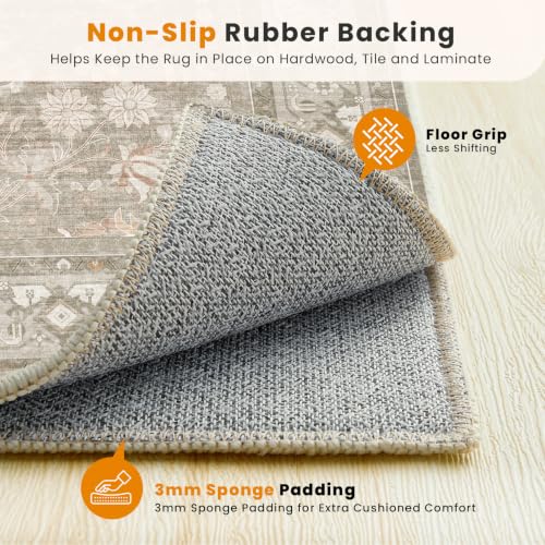 SameBed 8x10 Vintage Washable Area Rug for Living Room - Brown