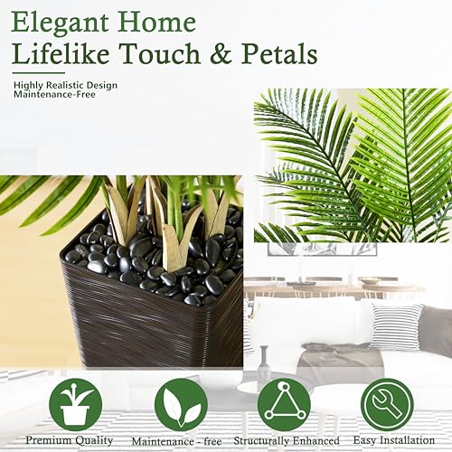 6FT Artificial Areca Palm Tree with Black Planter - Realistic Indoor Faux Plant