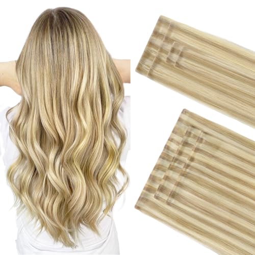 GOO GOO Invisi Edge Clip-in Hair Extensions Set 12 Inch Light Blonde Highlighted Golden Blonde, 85g