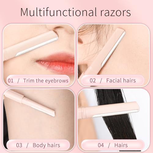 Double-Ended Face Razor for Women ? Eyebrow & Dermaplaning Tool | 6 Pack = 12 Blades Stainless Steel | Peach Fuzz Remover & Exfoliator for Smooth, Glowing Skin