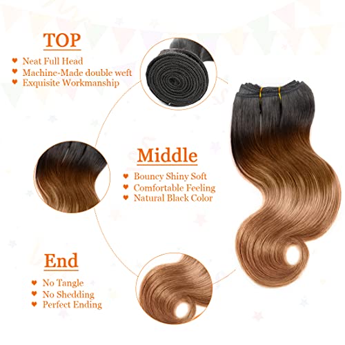 Hengya 8 8 8 8 / 1B/30 Ombre Body Wave Human Hair Bundles 12A Virgin Short Extensions