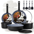 Ceramic Cookware Set with Detachable Handles - 19 Pieces, Non-Stick, Black/Gray