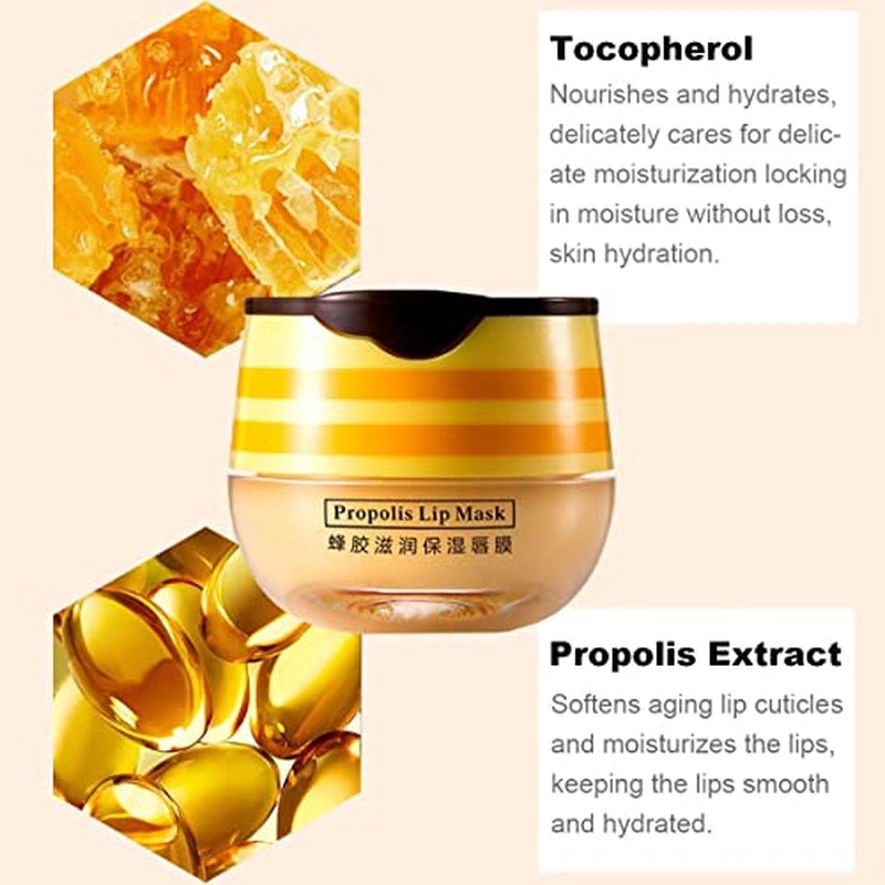 3PCS Honey Lip Balm, Vitamin E Moisturizing Propolis Sleeping Lip Mask, Effective Reduces Lip Lines Prevention Dry and Cracked Lip Scrubs Exfoliator Smoothing Dry Lip Care
