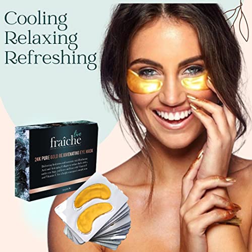 Live Fraiche 24k Gold Under Eye Patches for Dark Circles and Puffiness Treatment - Hyaluronic Acid and Collagen Under Eye Mask to Treat Puffy Eyes and Fine Lines - tiktok trend items