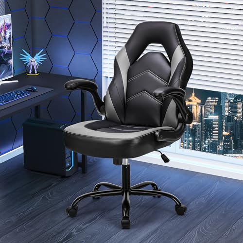Sweetcrispy Gaming Computer Desk Chair with Lumbar Support PU Leather