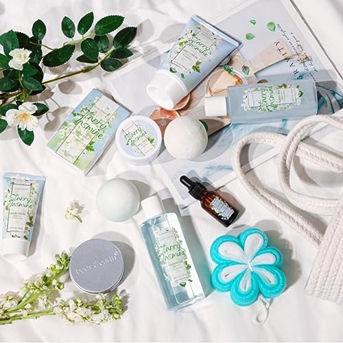 Jasmine Spa Gift Set for Women - 11PCS Self Care Gift Box with Bubble Bath, Lotion, Shower Gel & More