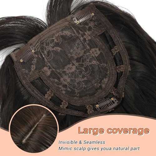 14 Inch Curly Wavy Hair Topper for Women - Dark Brown Mixed Chestnut, Clip-In Volume Enhancer
