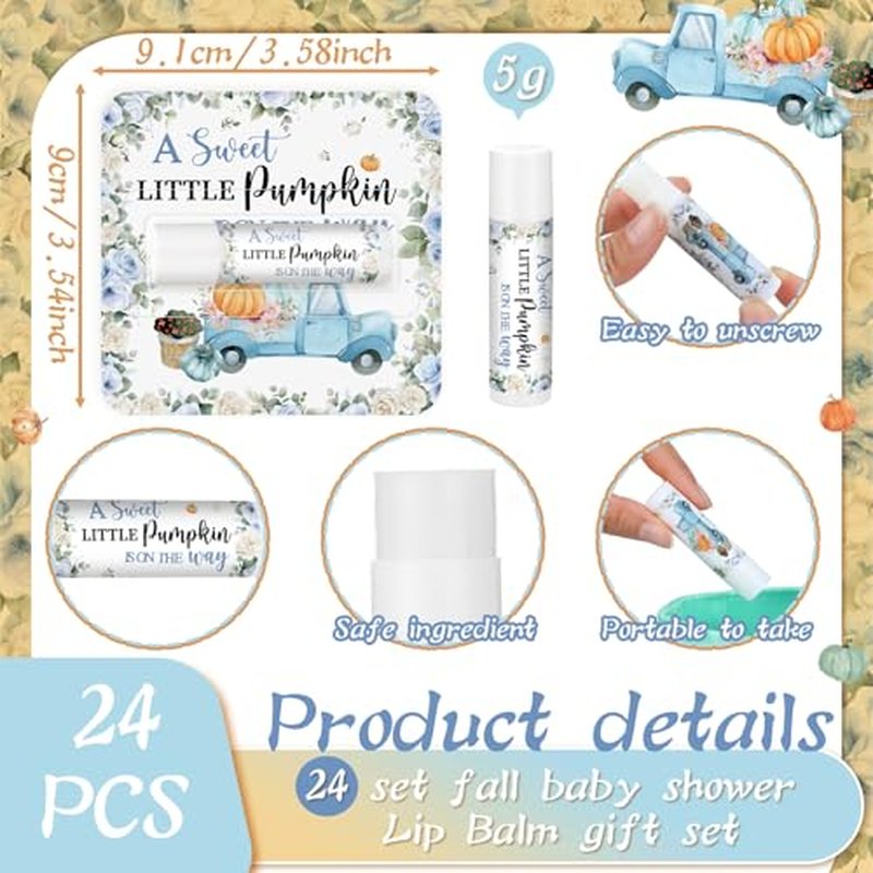 24 Pcs Pumpkin Truck Lip Balms Bulk Fall Pumpkin Lip Care Moisturizer Baby Shower Party Supply for Guest Gift Set Travel Size Lipstick Autumn Thanksgiving First Birthday Favors Decorations