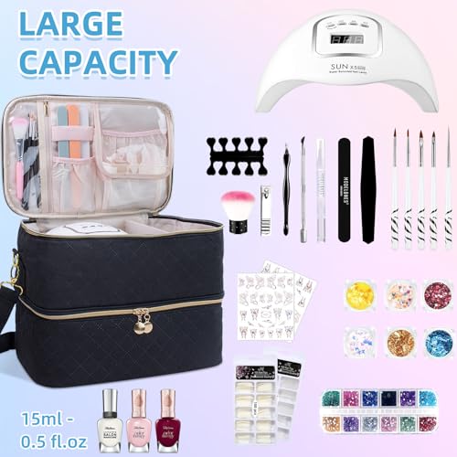 ALSLEA Black Nail Polish Organizer Bag with 40 Slots & Adjustable Shoulder Strap