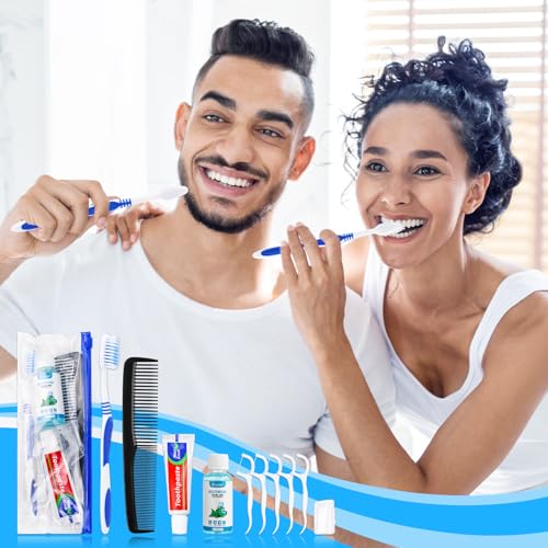 50 Pack Travel Toothbrush Kit with Toothpaste Mouthwash Floss & Cover - Disposable Oral Care Set