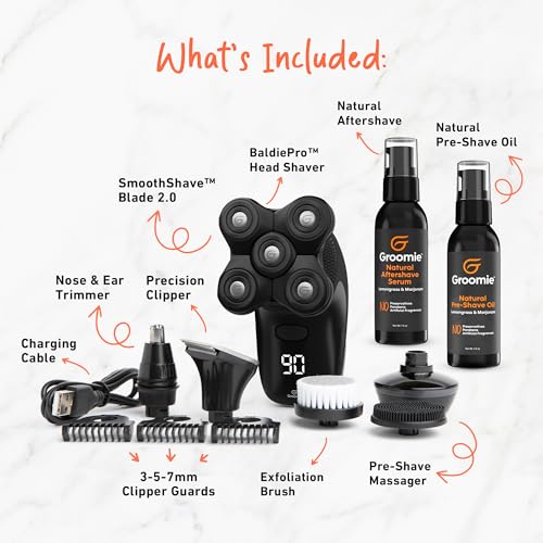 Electric Head Shaver Kit with Pre-Shave Oil & Aftershave Serum - BaldiePro