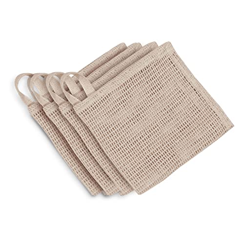 Hemp & Organic Cotton Washcloth 4 Pack - Open Knit Exfoliating Bath & Kitchen Towels