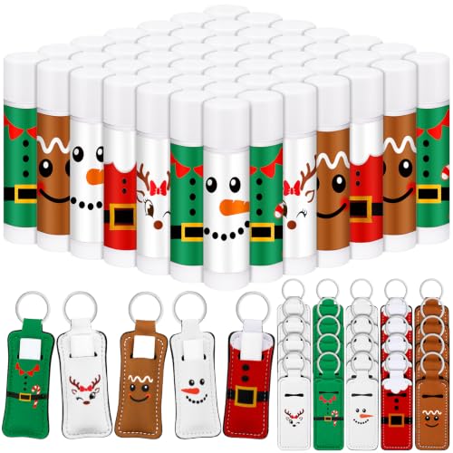Snowman Christmas Lip Balm Set with Keychain Holder - 75pcs, Peppermint Flavor