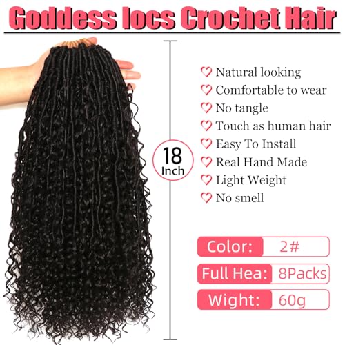18 Inch Goddess Locs Crochet Hair - Soft Faux Boho Locs 8 Packs for Black Women