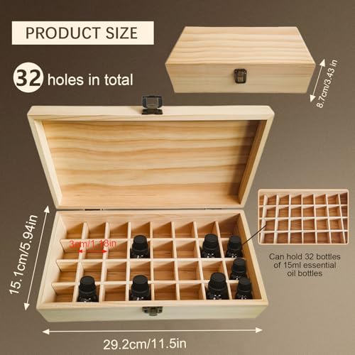 32 Slots Wooden Essential Oil Organizer - Travel & Display Box, JasCherry