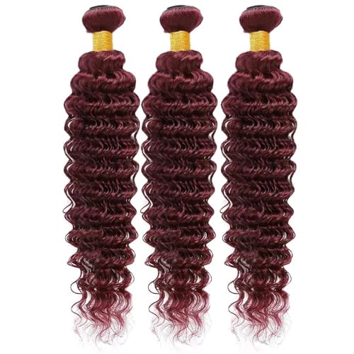 99J Burgundy Deep Wave Human Hair Bundles - 8, 10, 12 Inch, 3 Pack Variation #99j Bug DP (GL) - Unprocessed Brazilian Virgin Hair
