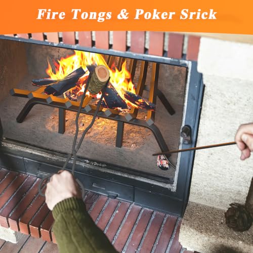 30 Inch Fireplace Grate with 8 Support Legs & Fire Tongs Poker - Square Variation