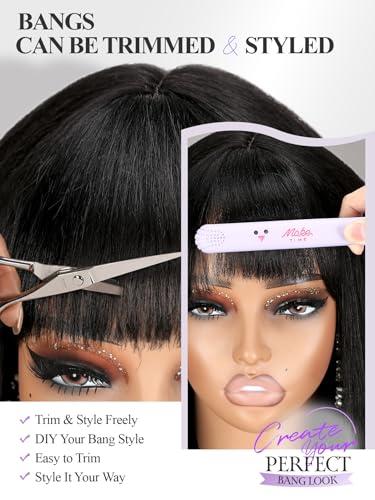Long Yaki Straight Wig with Bangs for Black Women - Black / 26 - Glueless, Beginner Friendly Synthetic Hair