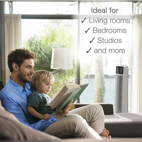 Lasko Oscillating Tower Fan with Remote Control for Bedroom & Office – 4 Quiet Speeds, 38" White, Model T38400