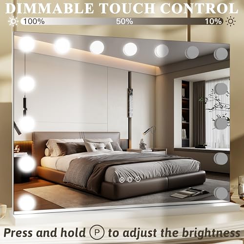 FENNIO Hollywood Vanity Mirror with Lights 23x18,Large Lighted Mirror Makeup Mirror with 15 Dimmable LED Bulbs, 3-Color Lighting