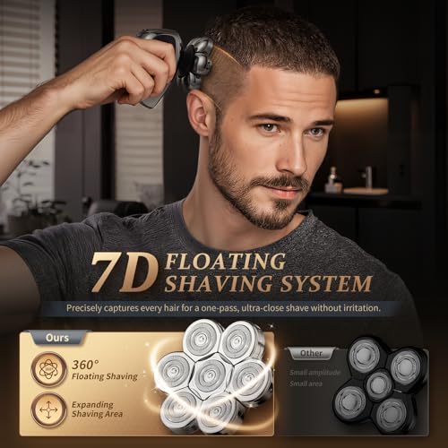 GASREKV Black Head Shaver for Bald Men 5-in-1 Electric Grooming Kit, 7D Floating Razor