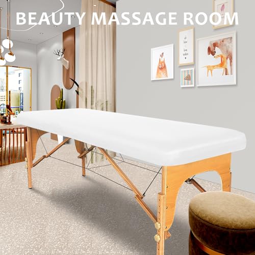 Lufyzora Waterproof PU Leather Massage Table Cover 70x30 White Fitted for 6FT Spa & Lash Bed