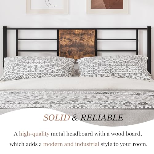 Queen Size Bed Frame with Headboard and Metal Slats - Black & Brown, 1-Pack
