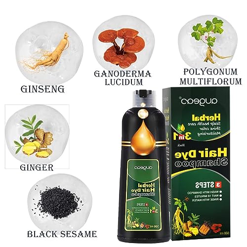 Black Permanent Hair Color Shampoo 500ML - Herbal Fast Cover Gray & White Hair