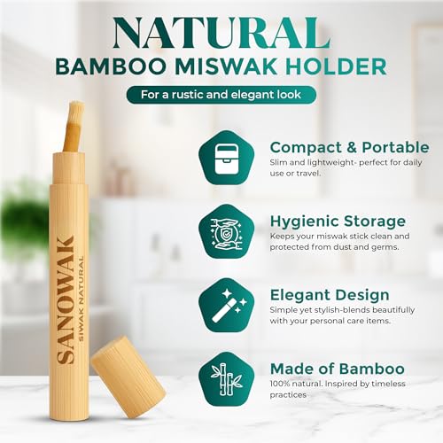 Premium Miswak Set with 5 Organic Sticks, Bamboo & Plastic Holders, Cutter – Eco Friendly Herbal Toothbrush Alternative