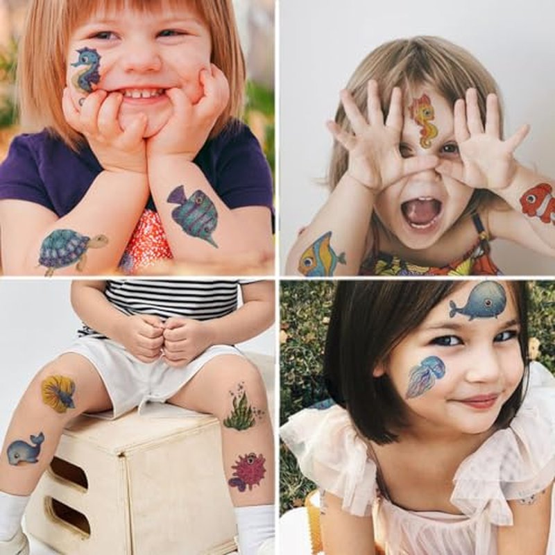 120 Glitter Styles Under the Sea Creature Temporary Tattoos for Kids Party Supplies - Sea Creature Tattoos for Boys Girls Ocean Birthday Party Favors Goodie Bag Fillers