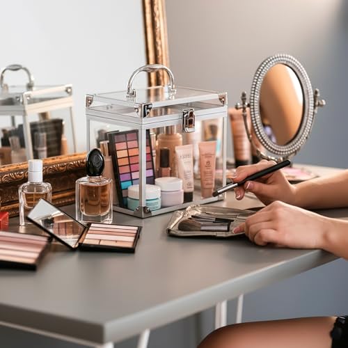 Acrylic Crown & Cosmetic Storage Box with Locking Latches - Portable Vanity Organizer for Pageants & Travel