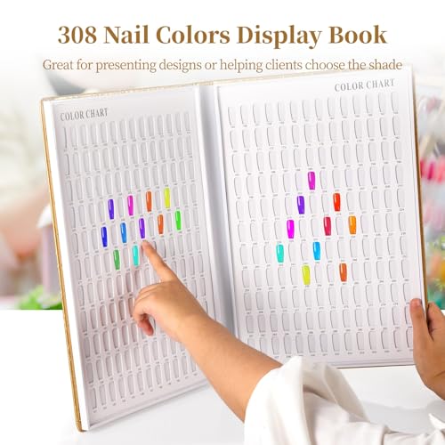 Gold 308 Nail Colors Display Book Set with False Nail Tips & Number Stickers