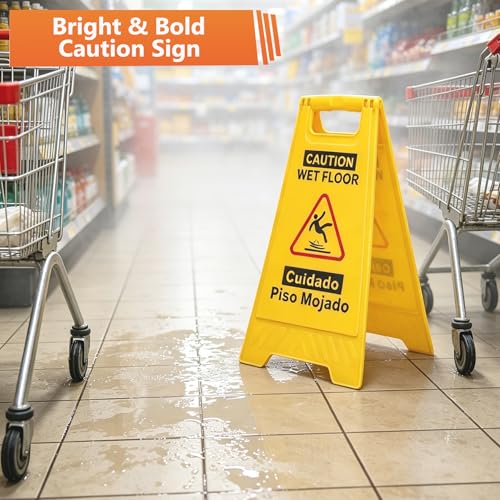 35 Qt Commercial Mop Bucket with Side-Press Wringer on Wheels & Wet Floor Sign