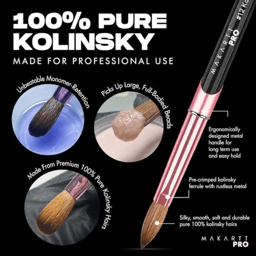 MakarttPro Kolinsky Acrylic Nail Brush #10 - Pure Sable Hair, Monomer-Resistant Handle