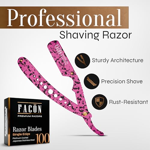 Fac?n Straight Razors for Men - Professional Barber Straight Edge Razor Kit with 100 Blades, Classic Stainless Steel Barbero Shaver for a Smooth & Precise Shave, Premium Barber Razor for Men's Shaving