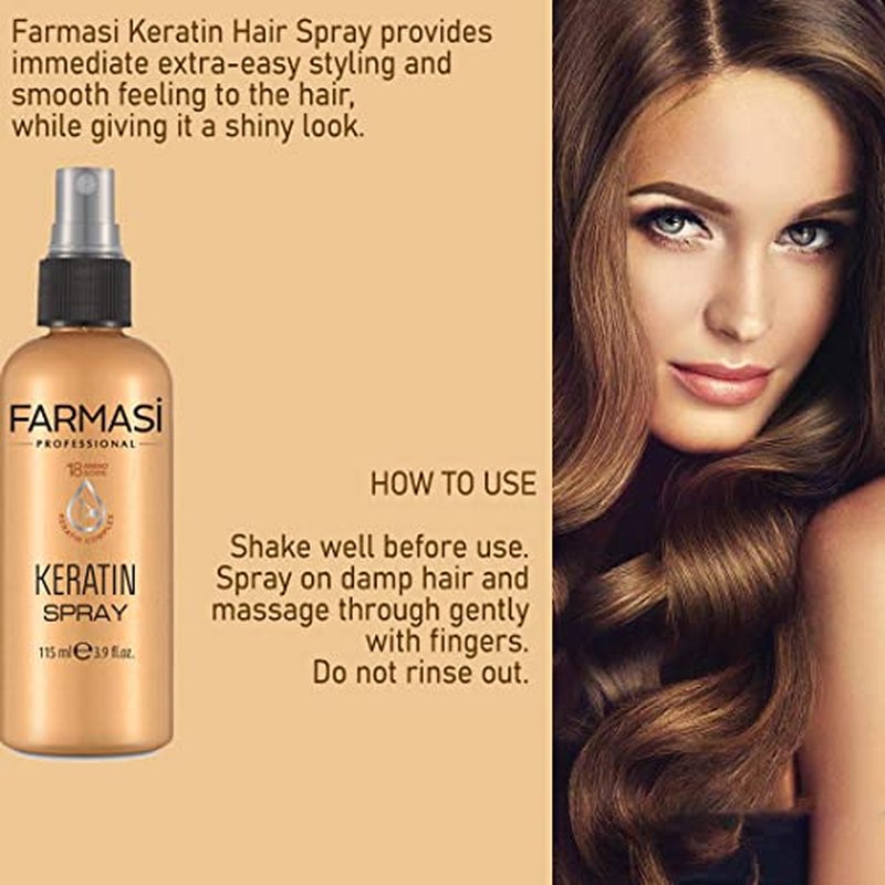 FARMASi Keratin Therapy Repairing Hair Spray, Leave In Detangling & Shine Support for Dry Damaged Hair, Lightweight Styling Care, 3.9 fl oz