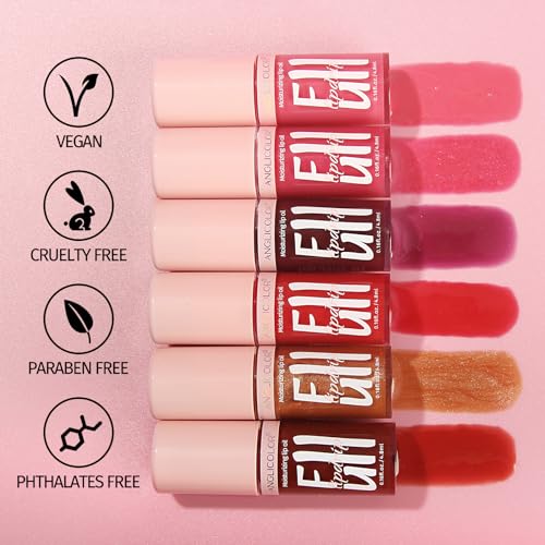 2PC Lip Glow Oil Hydrating 6 Colors, Moisturizing & Nourishing Plumping Tinted Lip Gloss for Dry Lips, Vegan, Lip Plumper Gloss Make Lips Fuller (2PC#06, 9.6ml)