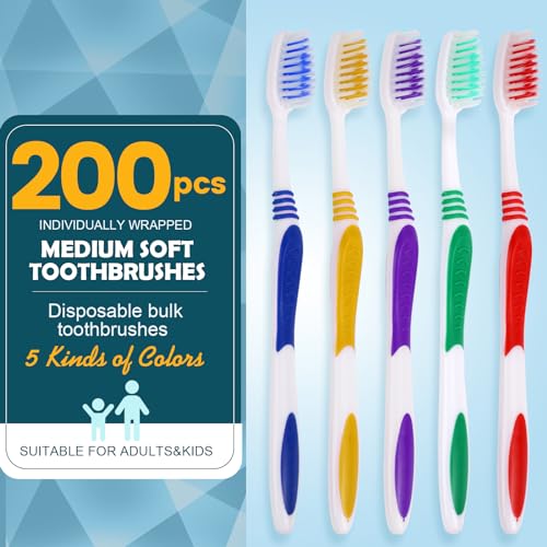200 Pack Soft Bristle Disposable Kids Toothbrushes with Ergonomic Handles - Travel & Hotel Use (Variation of THIS listing: 1 Count Pack of 200)