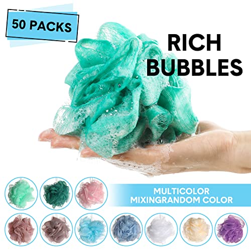 50 Pack Loofah Sponge Bulk Shower Mesh Balls Multicolor for Bath & Body