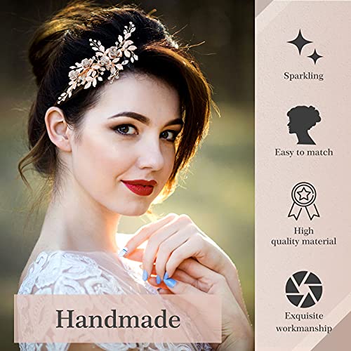 4 Pieces Bridal Rose Gold Hair Accessories Set for Weddings & Bridesmaids